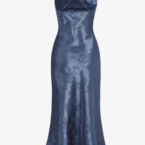 New- Satin Slip Dress in Steel Blue with Spaghetti Straps